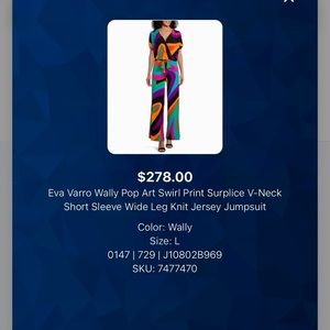 Eva Varro Art Swirl Print V-Neck
Short Sleeve Wide Leg Knit Jersey Jumpsuit